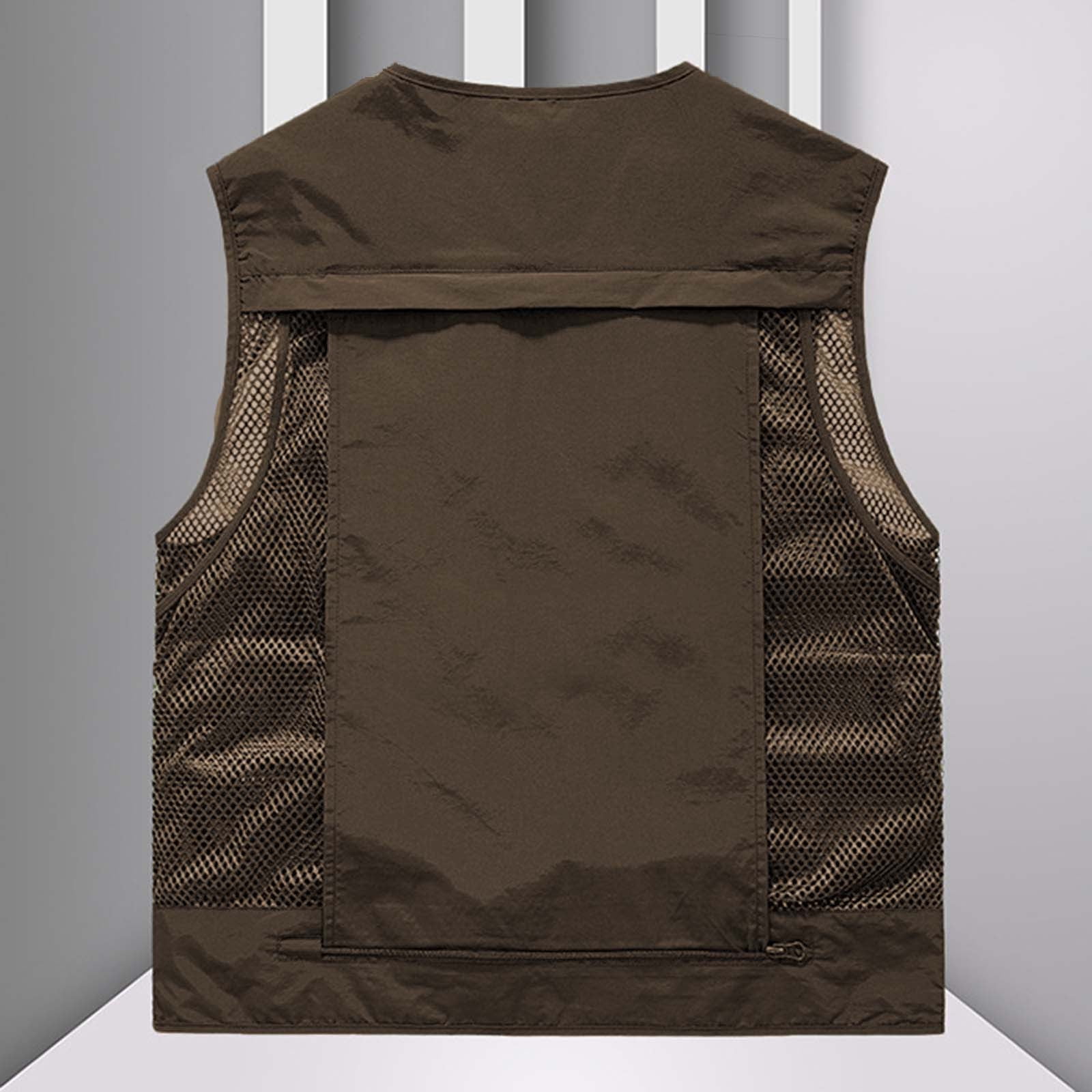 Wyobmus Mens Fishing Hunting Vest Lightweight Outdoor Full Zip Travel Utility Vest V Neck Work Jacket with Multi Pocket A-Coffee