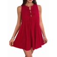 thumbnail image 1 of Robe Mini à Nouer devant pour Femmes Été Sans Manches Plissée Décontractée Ample Style Babydoll Robes Rouge m, 1 of 10