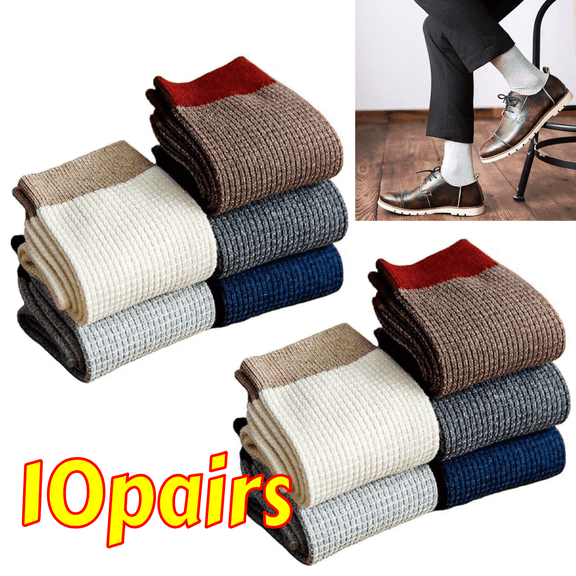 2-Pack Men's 100% Cotton Knitted Crew Socks | 10 Pairs Dress & Casual All-Season Socks for Business & Daily Wear