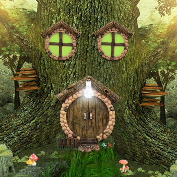 Puerta De Hadas Para árboles De Jardín - Resina, Brilla En La Oscuridad - Decoración Mágica Exterior