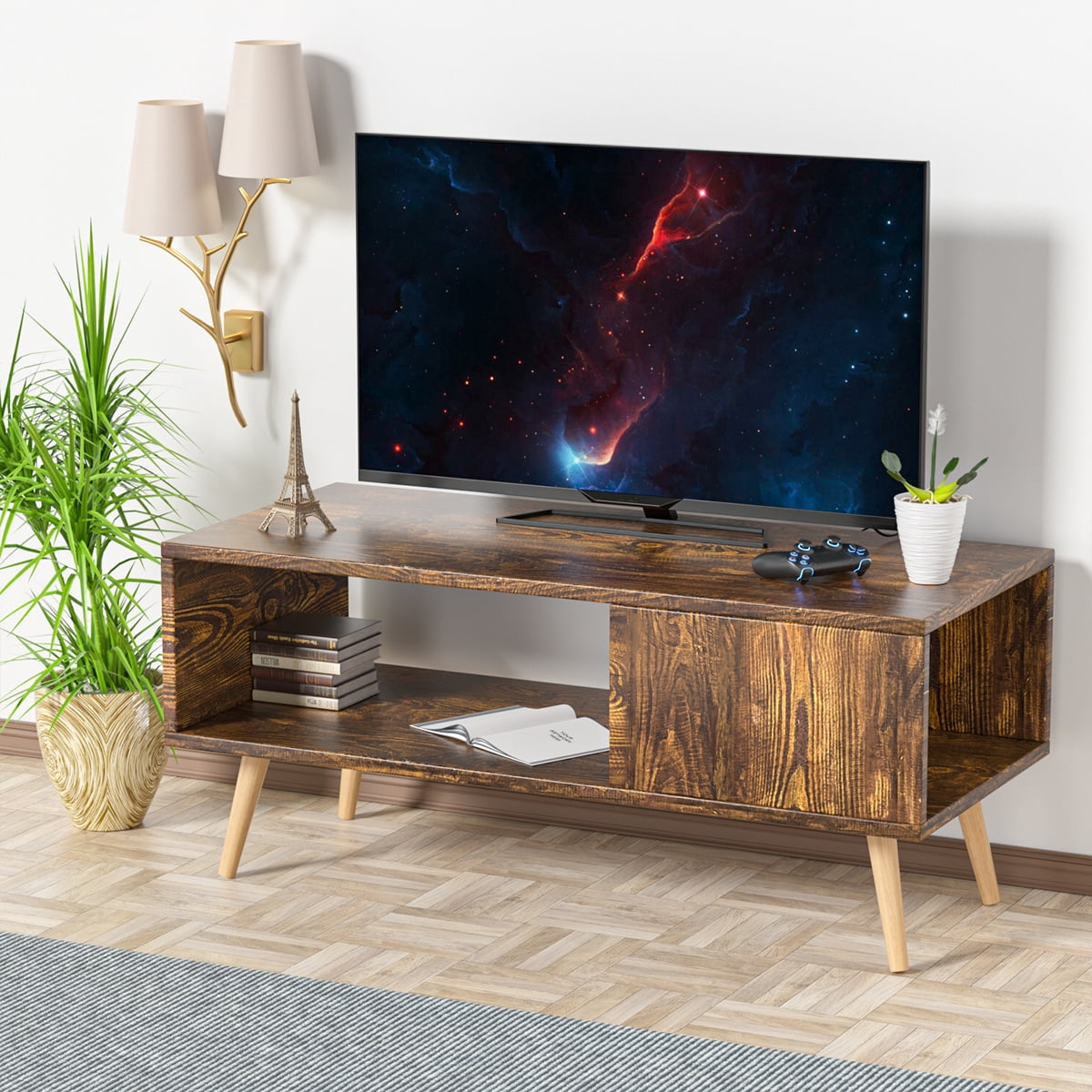 TV Stand, Industrial Rustic Media Stand for 43 Inches TV,Retro Coffee Table with Storage, Media ...