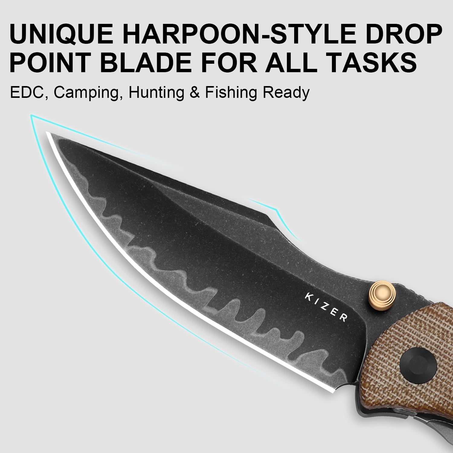 Kizer Harpoon Fold Folding Knife composite steel Blade Titanium & Micarta Handle Ki4784A4