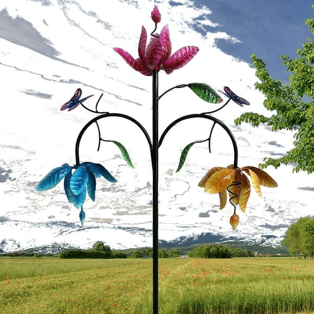 Alpine BVF290 Colorful Flower Trio Spinner Garden Stake