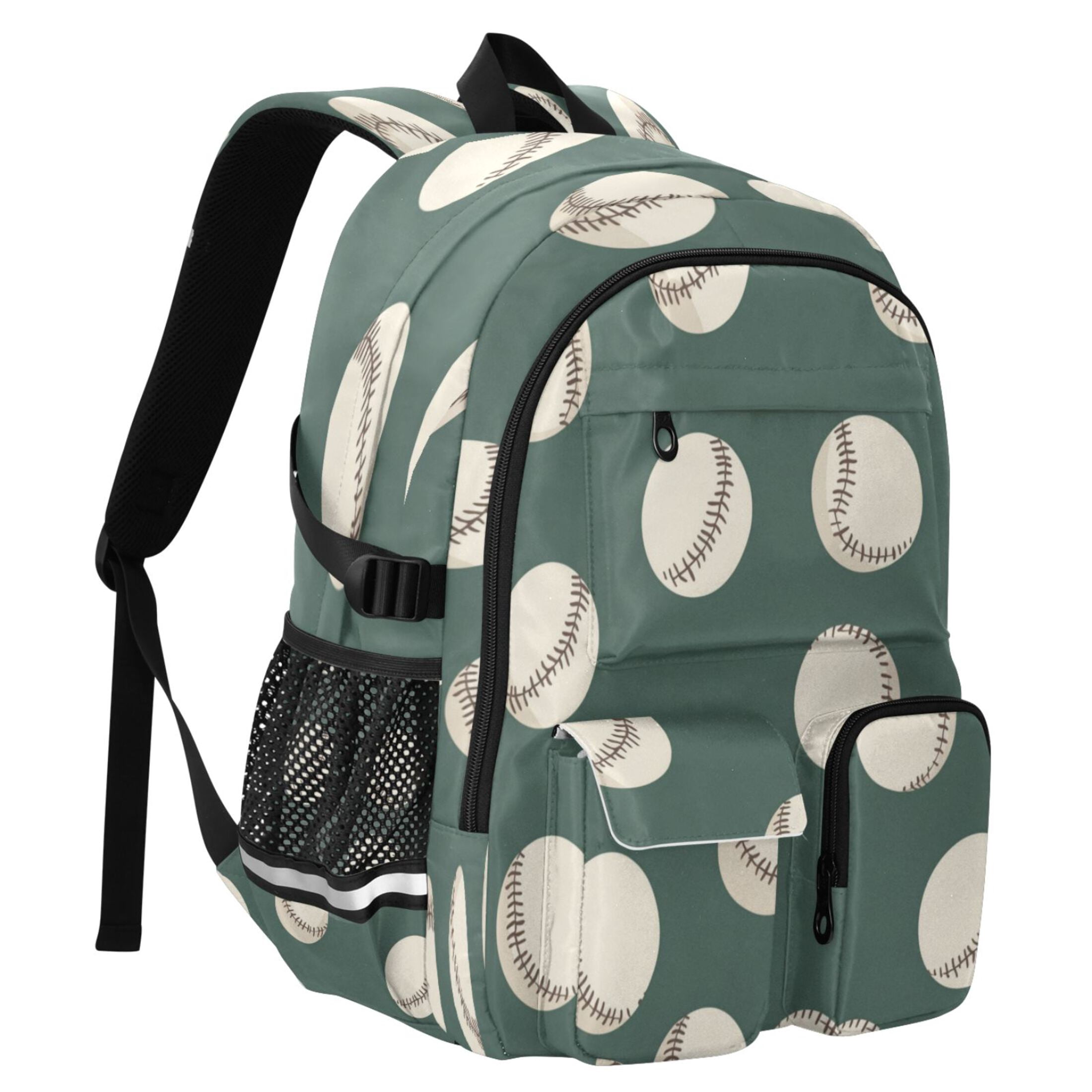 30L Backpack Durable Computer Bag for College & Travel Lightweight Daypack Fits 15.6" Laptop Green Baseball Pattern