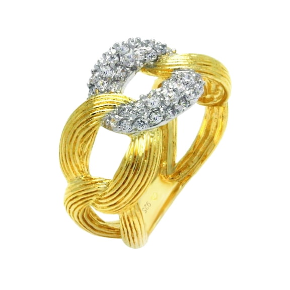 Sterling Silver 925 Rhodium Gold Plated 2 Toned Clear CZ Link Ring White Jewelry Female Size 8