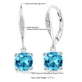 thumbnail image 6 of Gem Stone King 925 Sterling Silver Swiss Blue Topaz and White Diamond Earrings for Women (3.71 Cttw, Gemstone November Birthstone, Cushion 7MM), 6 of 6
