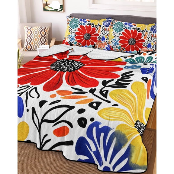 Spring Floral Twin Size Down Alternative Comforter, Lightweight Comforter Quilt Bedding Set with Pillow Shams Watercolor Botanical Flowers Summer All Seasons Bed Comforter Duvet Insert 68"x86"