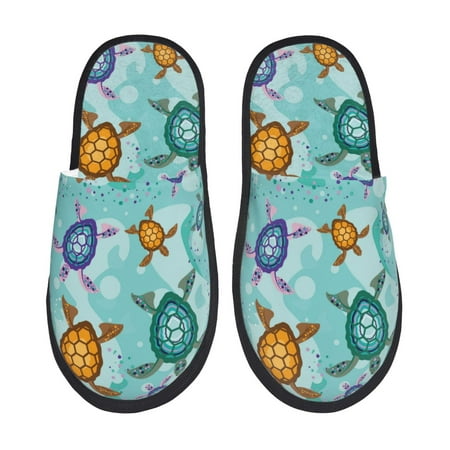 Balery Turtles And Sea Slient Indoor Furry Fleece Comfort House Shoes Soft Non-Slip Home Shoes Cotton slippers House Slippers-- Medium