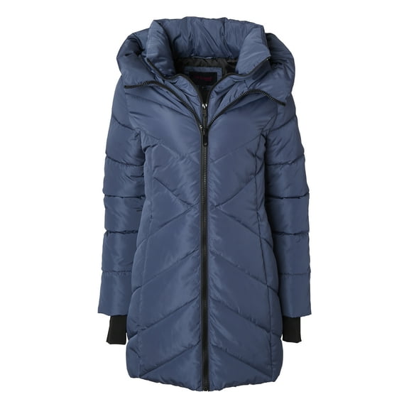 Sportoli Women's Winter Coat Down Alternative Hooded Long Vestee Puffer Jacket - Dusty Blue (2X)