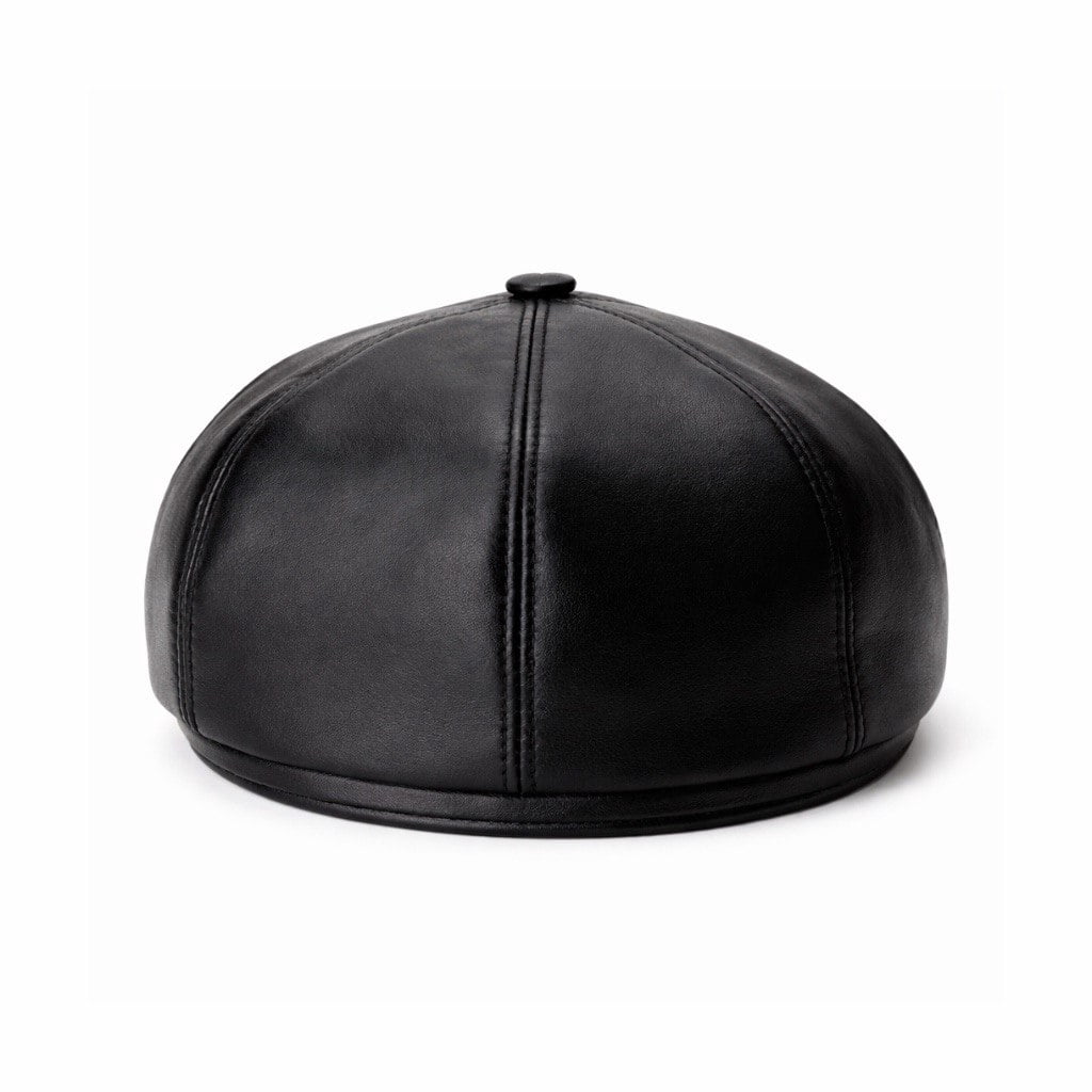 Men’s Genuine Leather Newsboy Cap – Black Ivy Flat Cap, Classic Cabbie Gatsby Black Hat