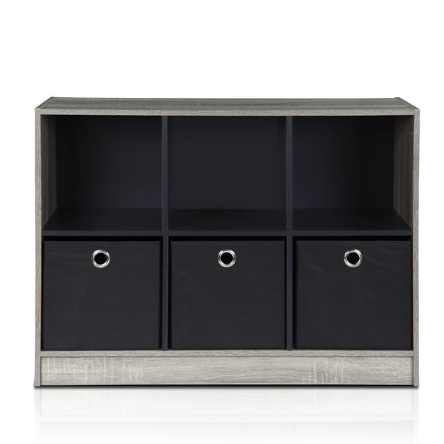 Furinno 99940GYW / BK Estantería básica de 3x2 con compartimentos, roble francés gris / negro Furinno 99940GYW/BK