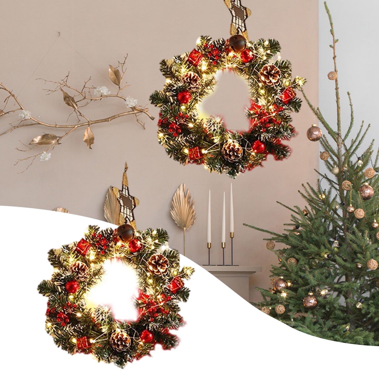 18 Inch Pre Lit Artificial Christmas Wreath with Lights Lighted