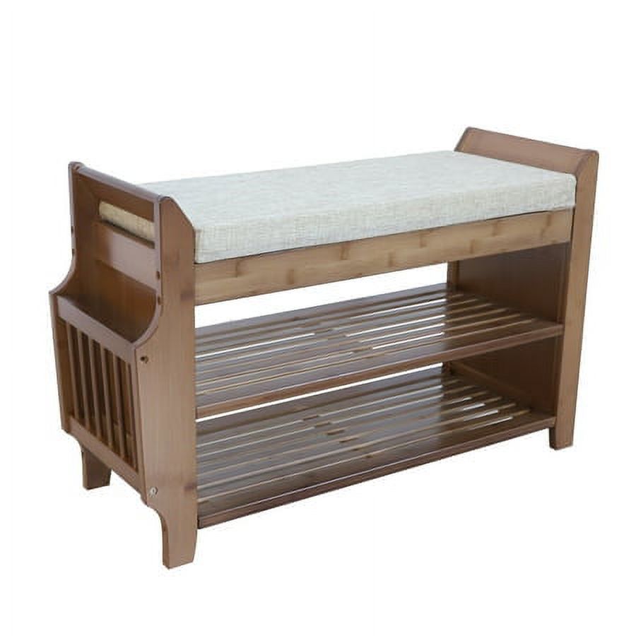 2 Tier Shoe Bench Shoe Storage Bench Rack Entryway Shoe Stool & Soft Seat Entryway Shoe Bench 2-Tier Vintage Shoe Rack Foyer Storage Benches Wood Shoe Cabinet with Small Drawer and Side Space