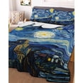thumbnail image 3 of Quilts Twin Size Bedding Set, Blue Starry Night Lightweight Quilted Comforter, Abstract Star Sky House Tree Oil Painting Reversible Bedspread Coverlet with Pillow Covers for All Season, 68" x 86", 3 of 7