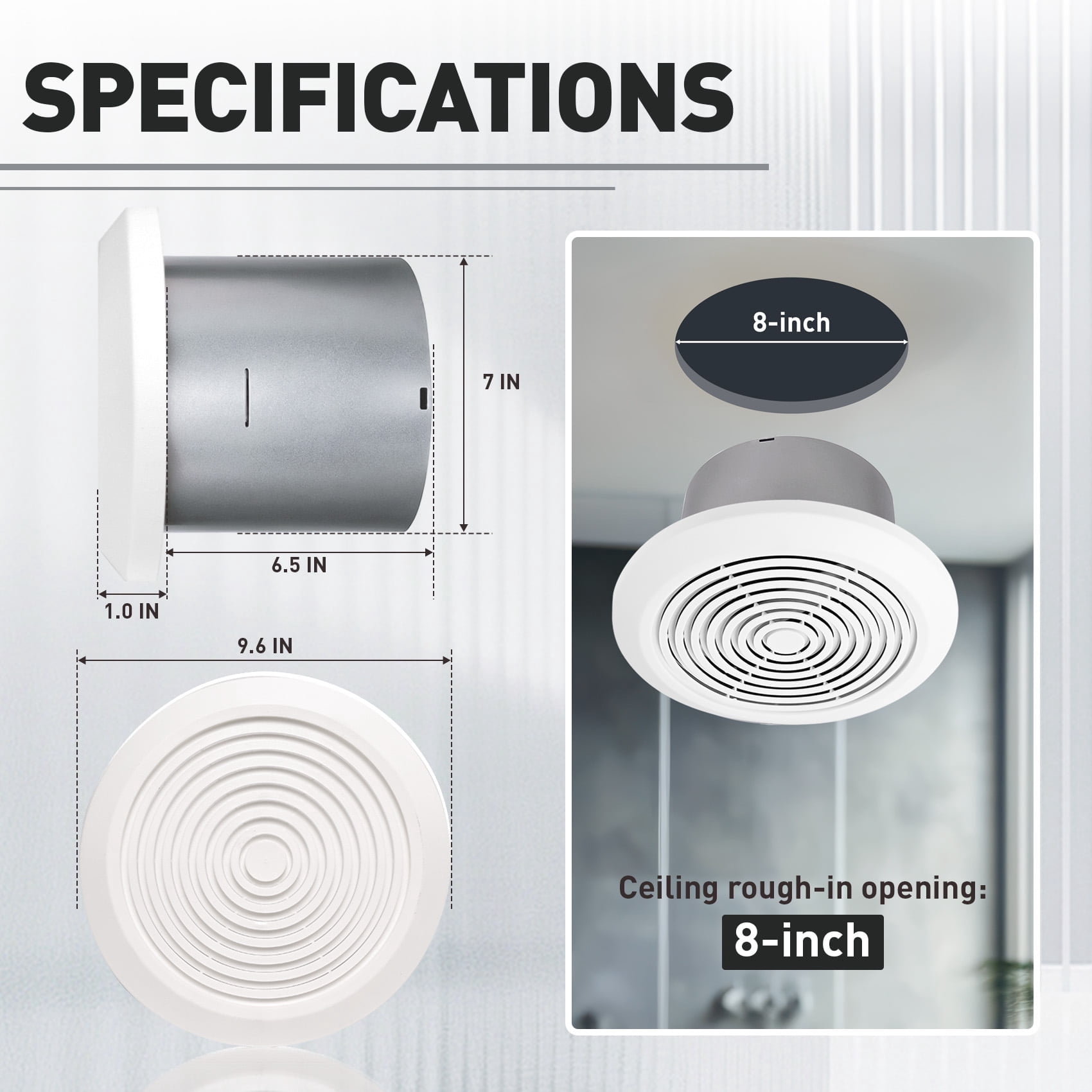 V2262-50 7 Inch Bathroom Ceiling Exhaust Fan, 50 CFM 1.0 Sones, Fits 8 Inch Rough-in Opening for Home Ventilation