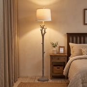 Oneach 59.5 Farmhouse Floor Lamp for Living Room,Retro Tree Trunk Standing Lamp for Bedroom with Wood Grain