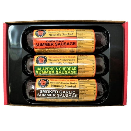 wisconsin's best smoked summer sausage variety gift box with summer sausages made in wisconsin, 3 (Best Smoked Salmon Gift Baskets)
