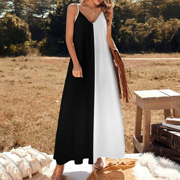 Half Black Half White Sleeveless Dress dress party evening elegant luxury celebrity Summer skirt elegant guest wedding dress