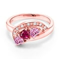 thumbnail image 2 of Gem Stone King 18K Rose Gold Plated Silver Red Created Ruby Pink Moissanite and White Created Sapphire Engagement Ring for Women (0.86 Cttw, Gemstone July Birthstone, Heart Shape 4MM, Size 9), 2 of 4