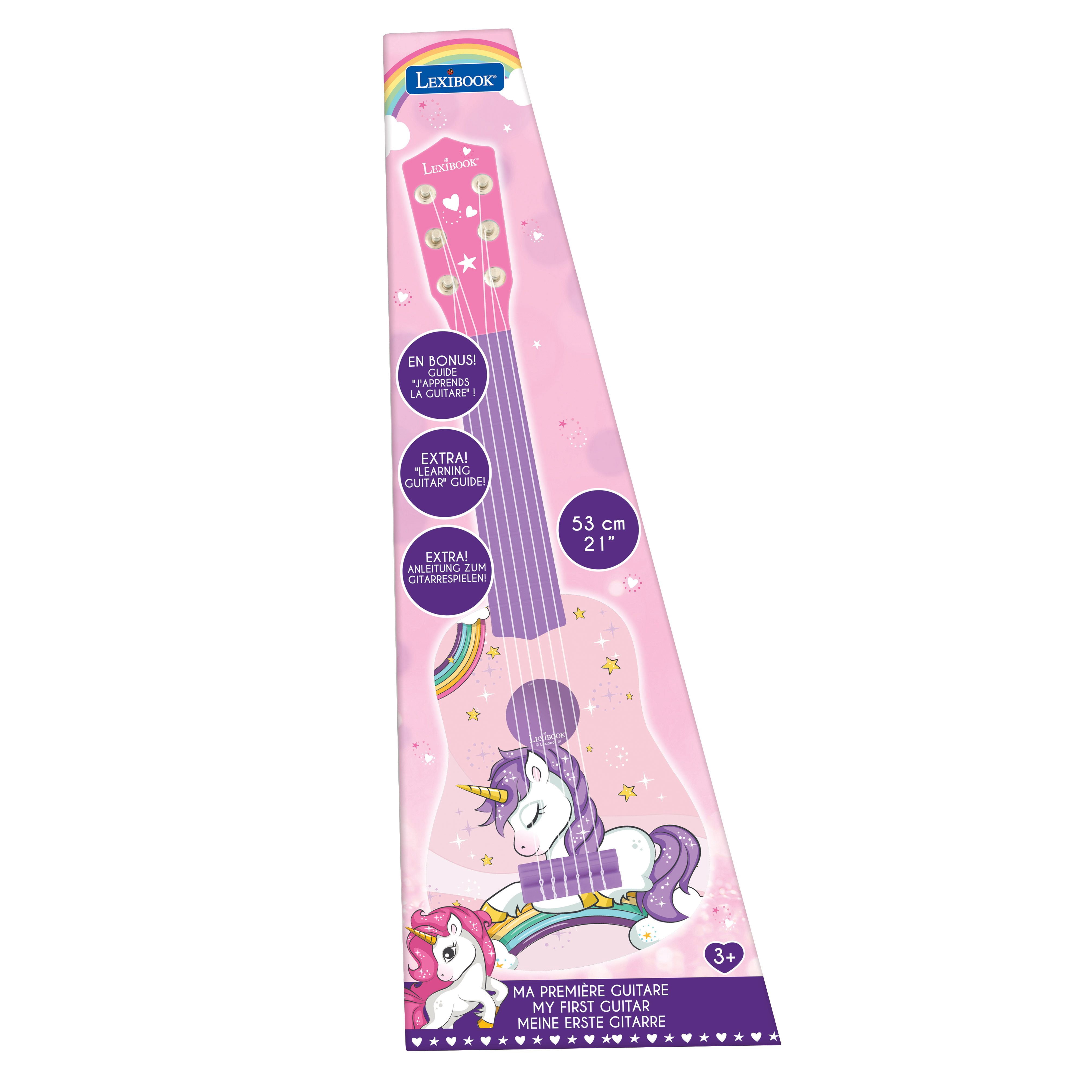 Lexibook Unicorn My First Guitar for Children, 6 Nylon Strings, 21'', Pink/Blue