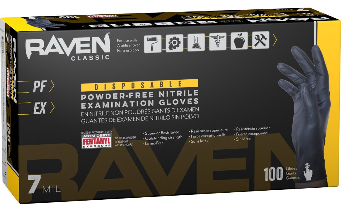SAS RAVEN Powder-Free Black Nitrile Disposable Gloves Case of 10 Boxes