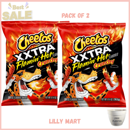 Cheetos Crunchy XXTRA Flamin' Hot Cheese Flavored Snack Chips, 8.5 Ounce Bag (Packaging May Vary) pack of 2