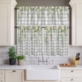 thumbnail image 4 of 3 Piece Kitchen Curtains and Valances Set Watercolor Floral Cafe Curtains 36 Inch Length Spring Flowers Leaves Plants Gray Plaid Valance & Tier Curtain for Living Room Bedroom 54"x18"+27"x36"*2, 4 of 6