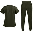 thumbnail image 2 of DENGDENG Dark Green Womens Scrubs Sets Soft and Stretchy Nurse Short Sleeve V Neck Scrub Tops Jogger Pants Workwear Nursing Uniform Comfortable Scrubs Set with Pockets, XL, 2 of 6