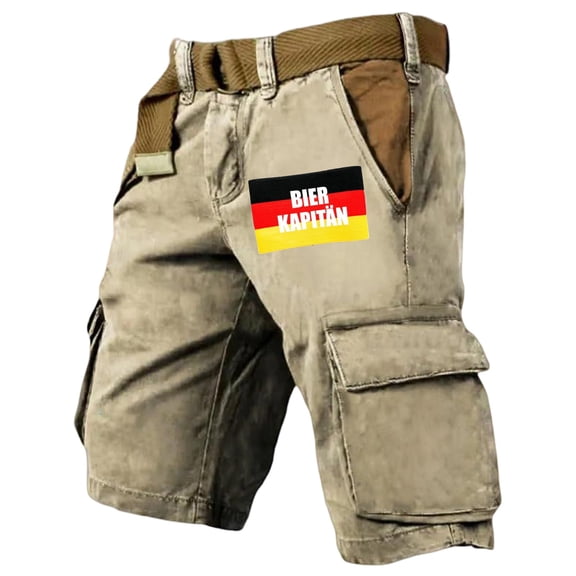 Conairie Mens Cargo Shorts Casual Elastic Waist Relaxed Fit Twill Work Shorts Lightweight Distressed Washed Multi Pocket Hiking Shorts Beige L