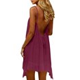 thumbnail image 3 of TAGOLD Womens Camis Sleeveless Round Neck Dress Solid Color Backless Linen Ruffle Dress, 3 of 5