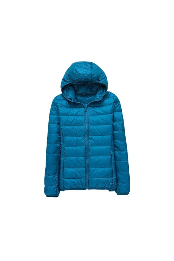 Jinda Women's Soft Zip Up Down Jacket Long Sleeve Hoodie Hooded Puffer Coat Light Waterproof Hooded Thermal Outerwear Blue Large