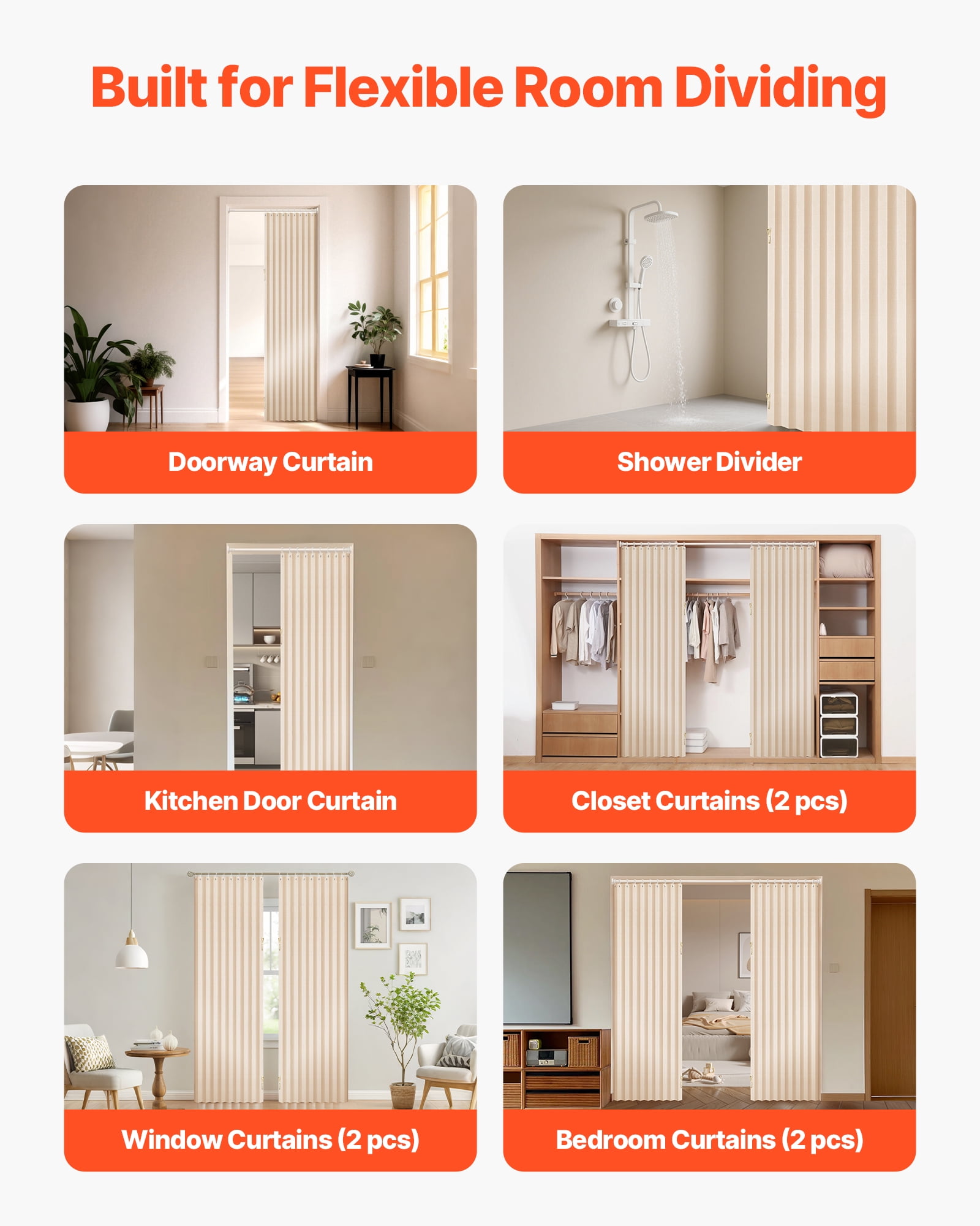 VEVOR Accordion Door, 47 x 78 inch, Blackout Fabric Folding Magnetic Door Curtain, with Hanging Hooks, Interior Room Divider for Doorways, Closets, Bedrooms, Bathrooms, Living Rooms, Beige, 1 Panel