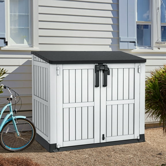 Uforic 36 cu ft Resin Outdoor Storage Shed,Horizontal Tool Shed, Waterproof Outdoor Storage with Lockable Doors & Air Vent for Trash Cans, Garden Tools