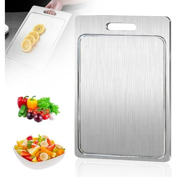 Titanium Cutting Boards for Kitchen, 2024 New Brushed Cutting Board Stainless Steel Cutting Board, Premium Double-Sided Chopping Boards for Dishwasher Meat Fruit & Vegetable (13.4 * 9.1in) Silver 18"L