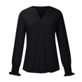 thumbnail image 4 of Odeerbi Shirts for Women Oversized T-Shirts Long Sleeves Spring Autumn V-Neck Solid Color Casual Loose Top Black, 4 of 8