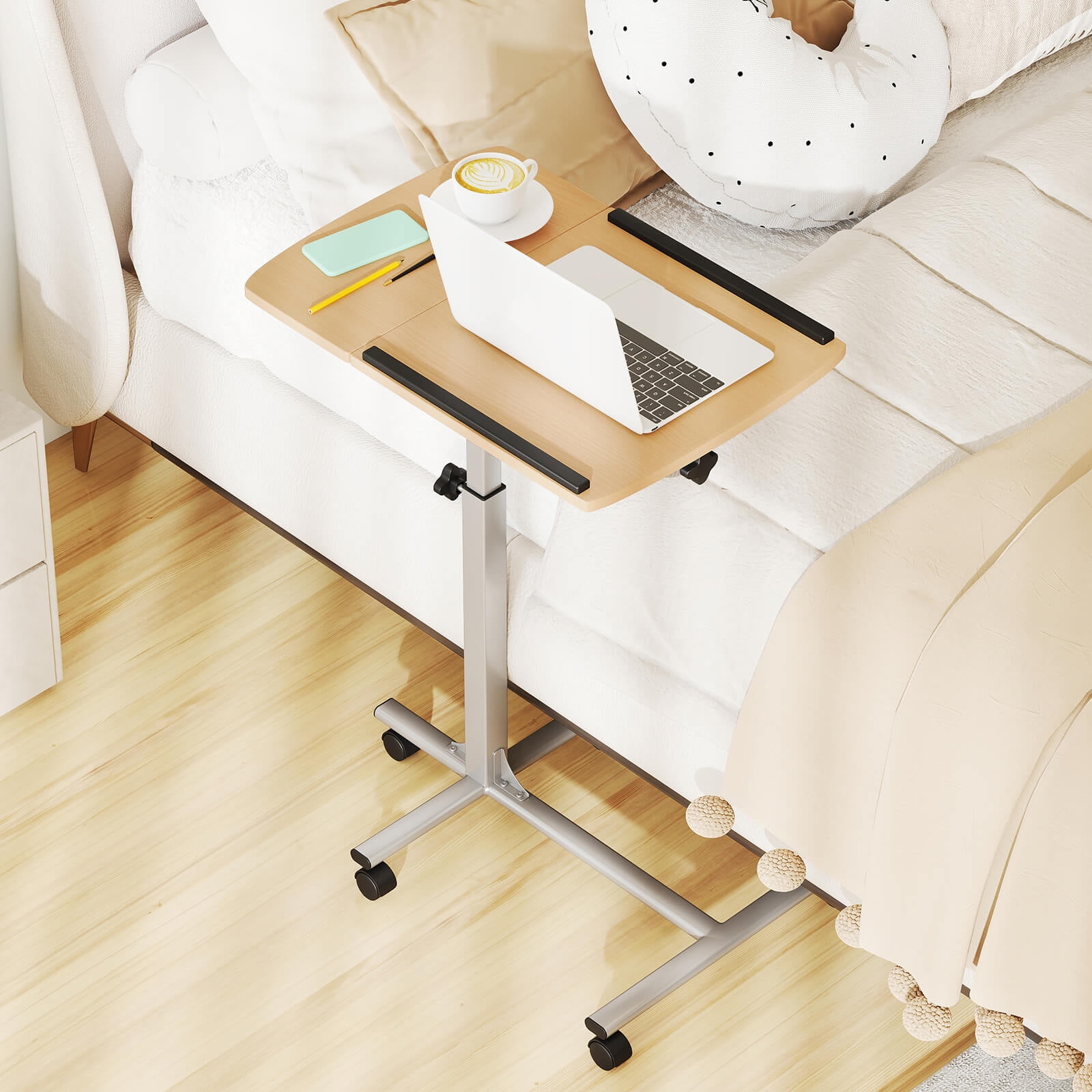 Costway Mobile Standing Desk Height Adjustable Sit to Stand Laptop Desk, Natural Natural