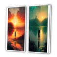 thumbnail image 3 of Designart "Glorious Sunset Viewed by Lakeside I" Landscape Lake Framed Wall Art Set Of 2 - Traditional Orange Gallery Wall Frame Set For Home Decor, 3 of 6