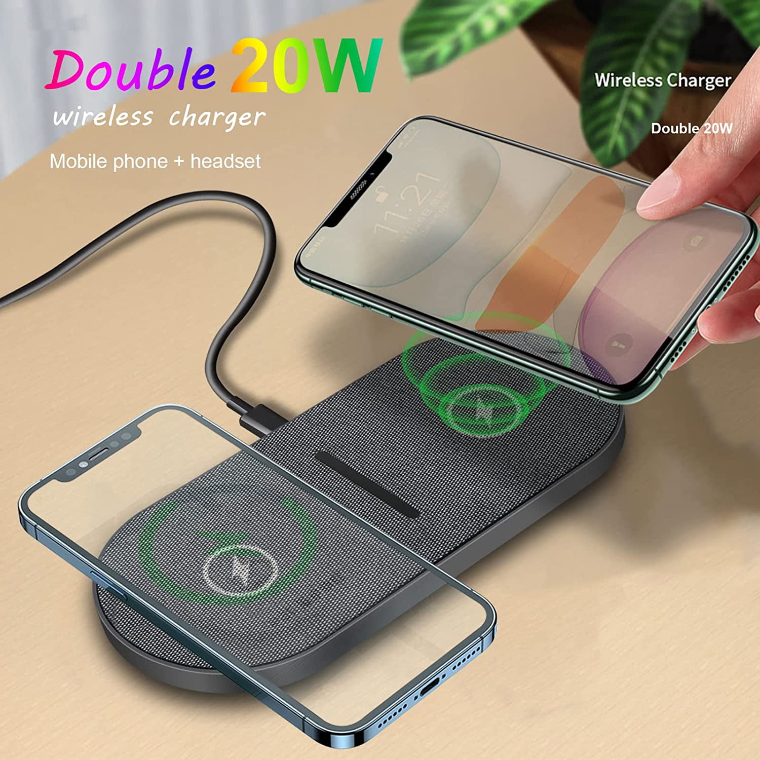20W Fast Wireless Charging Pad  with Adapter compatible with iPhone 17 Pro max/17 Air/16/15/14/13/12/11/XS/XR/8 Plus,Air pods,Samsung Galaxy S25/S24/S23/S22/S21,Note20/10,Galaxy Buds,Gray