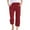 Wine, variant on Bloomae Textured Capri Pants for Women 2025 Casual Summer Cotton Linen Capris Drawstring Elastic High Waist Pants Wide Leg Cropped Trouser with Pockets Navy L