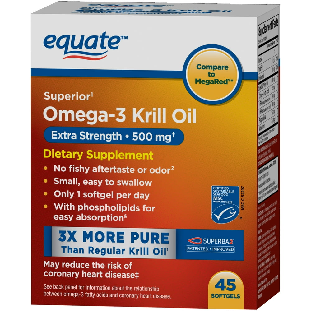Equate Omega3 Krill Oil 500 mg, 45 ct, Extra Strength Softgels