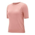 thumbnail image 6 of Womens Summer Tops 2024 Short Sleeve Casual Crew Neck Loose Fit Sweater Merino Wool Blend Trendy 2024 Pink M, 6 of 7