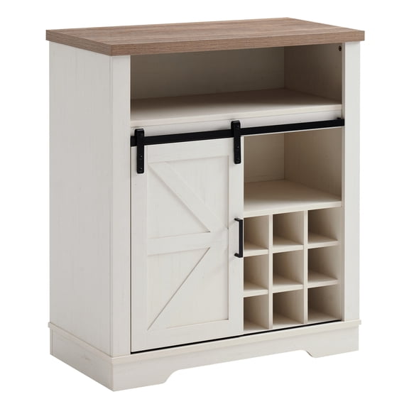 Rustic Oak Storage Cabinet With Sliding Door & Wine Shelf, Water- And Stable For Repair Workshop, 23.5"l × 12"w 32"h Antique White -proof