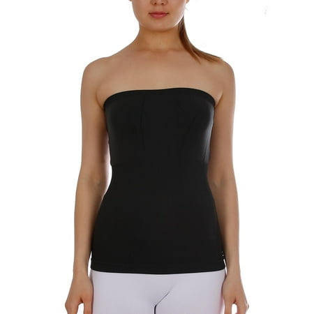 

Women s Seamless Bandeau Tube Top Ribbing Bottom Slimming Shirt