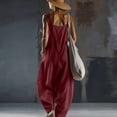 thumbnail image 3 of Women's Sleeveless Jumpsuit, Loose Fit Cotton Linen Overalls with Pockets, Casual Summer Streetwear Jumpsuit, One Piece Romper for Everyday Outfits​-Wine, 3 of 5