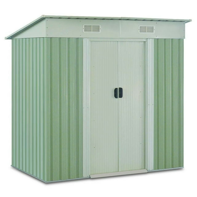 Costway 4x6FT Outdoor Garden Storage Shed Tool House Sliding Door Galvanized Steel Green