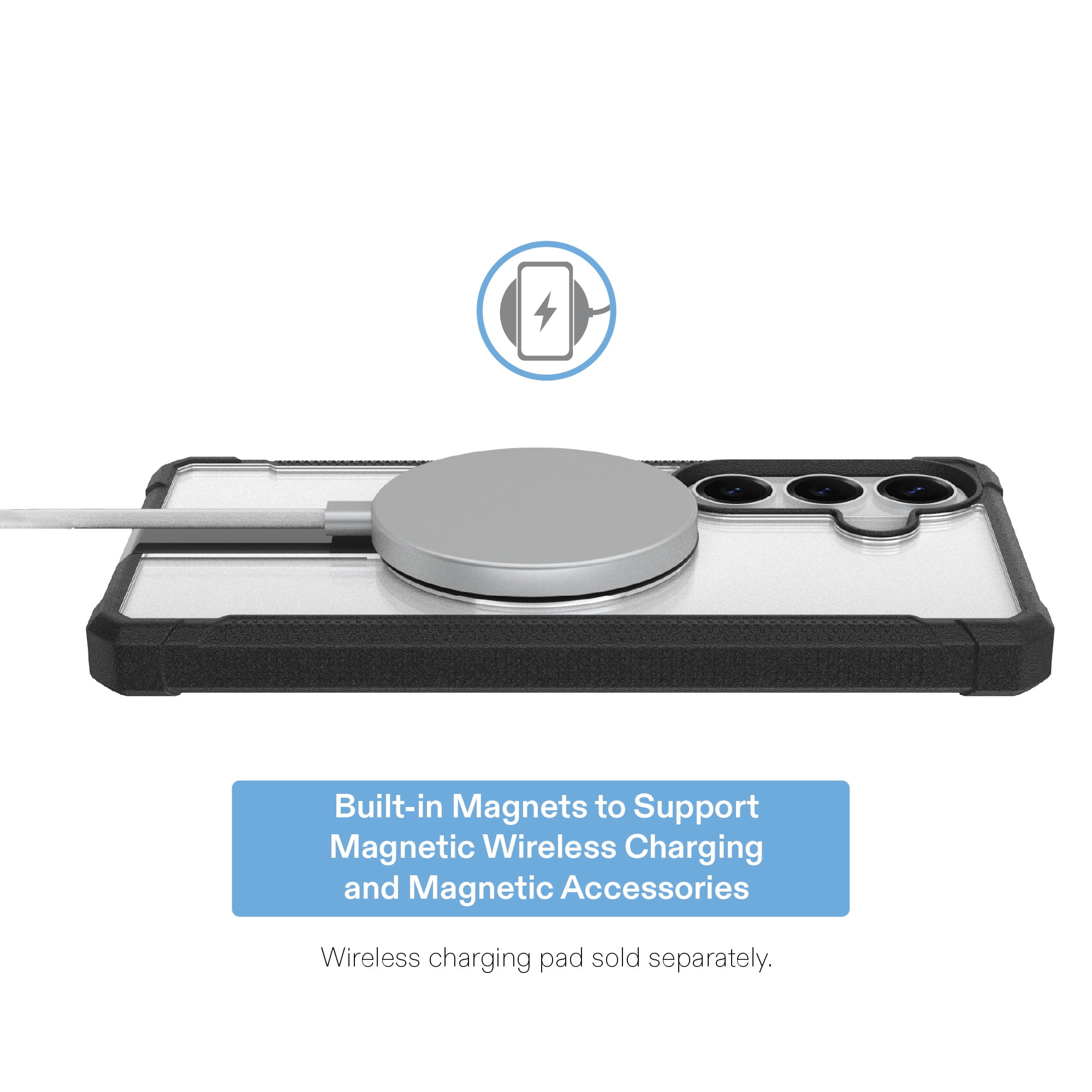 onn Magnetic Compatible Dual-Layer Phone Case with Kickstand for Samsung Galaxy S26+ - Black/Clear