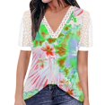 thumbnail image 1 of Gibobby Playeras Mujer Camisetas Cuello V Top manga corta con cuello en V encaje informal con estampado moda para mujer(Verde,M), 1 of 4