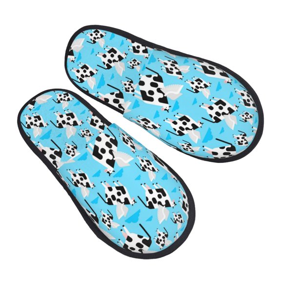 House Slippers for Women Men - cute cow wings blue funny Lightweight House Shoes Fuzzy Slippers, Soft Slip-On Cozy House Slippers for Woman Indoor Outdoor