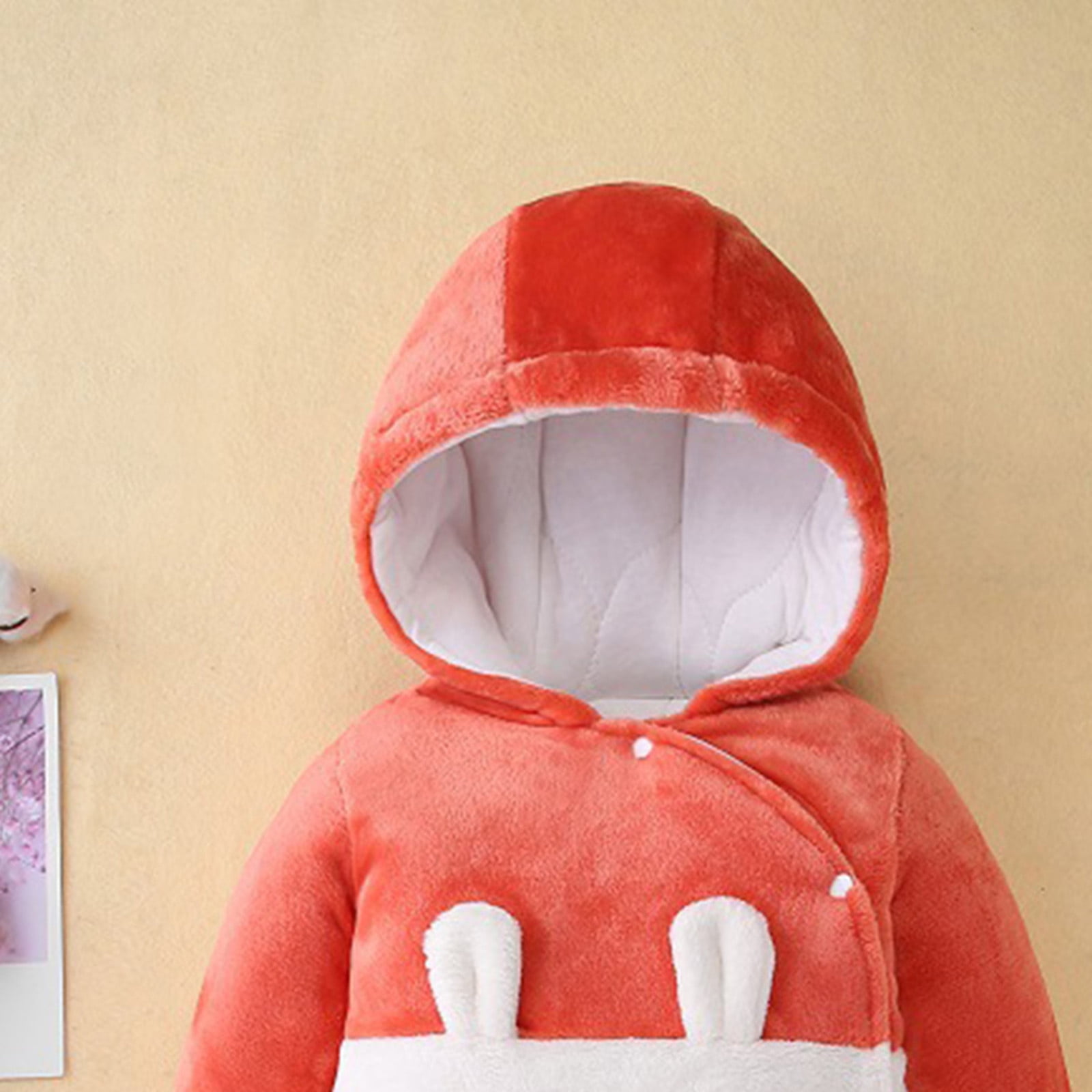 Fleece Jumpsuit Baby Girls Winter Clothes Infant Thick Plush Cute Footed Rompers Hoodies Newborn Long Sleeve Snowsuit, Red, 0 Months