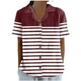 thumbnail image 2 of Njagoc3 Womens Burgundy Striped Button - Down Shirt, Short Sleeve, Classic Fit, Casual Summer & Spring Top, 2 of 6
